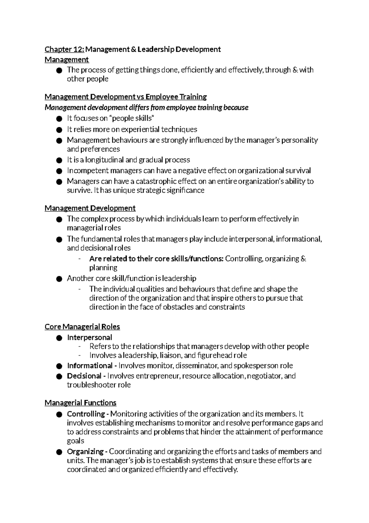 Training - Chapter 12 - Leadership 3440 Notes - Chapter 12: Management ...
