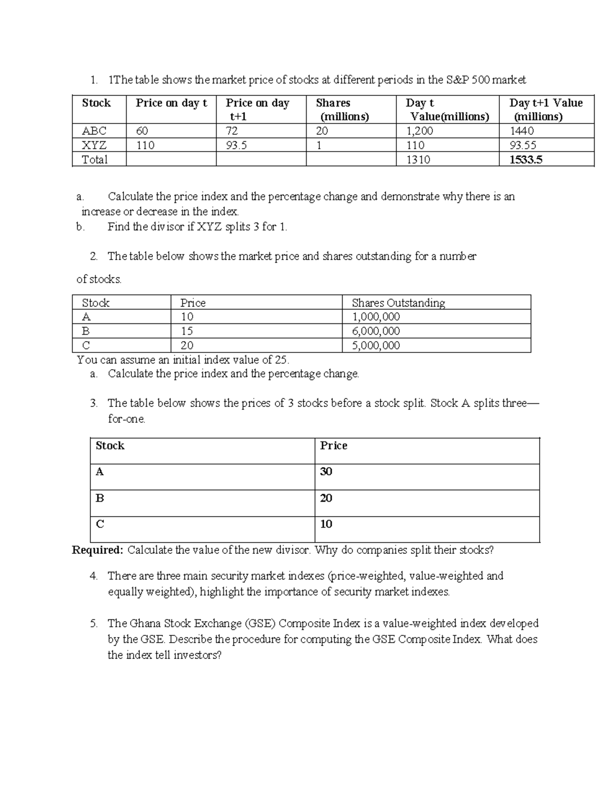 Assignment 1 - Main Campus - 1The table shows the market price of ...