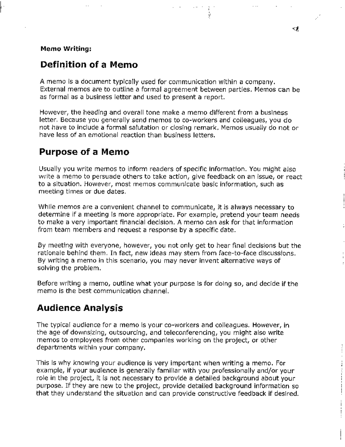 Memo Guidelines - memo guideline - Memo Writing: Definition of a Memo A ...