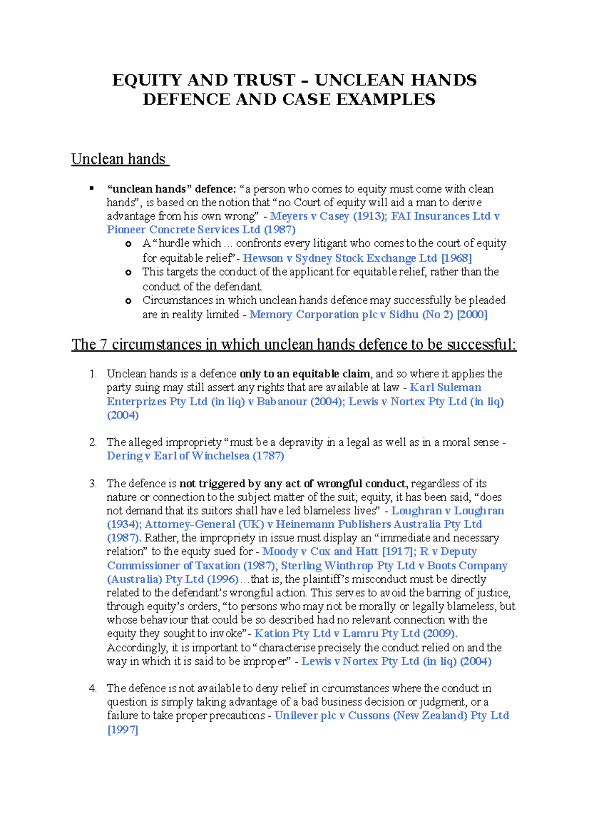 Equity AND Trust Unclean Hands EQUITY AND TRUST UNCLEAN HANDS