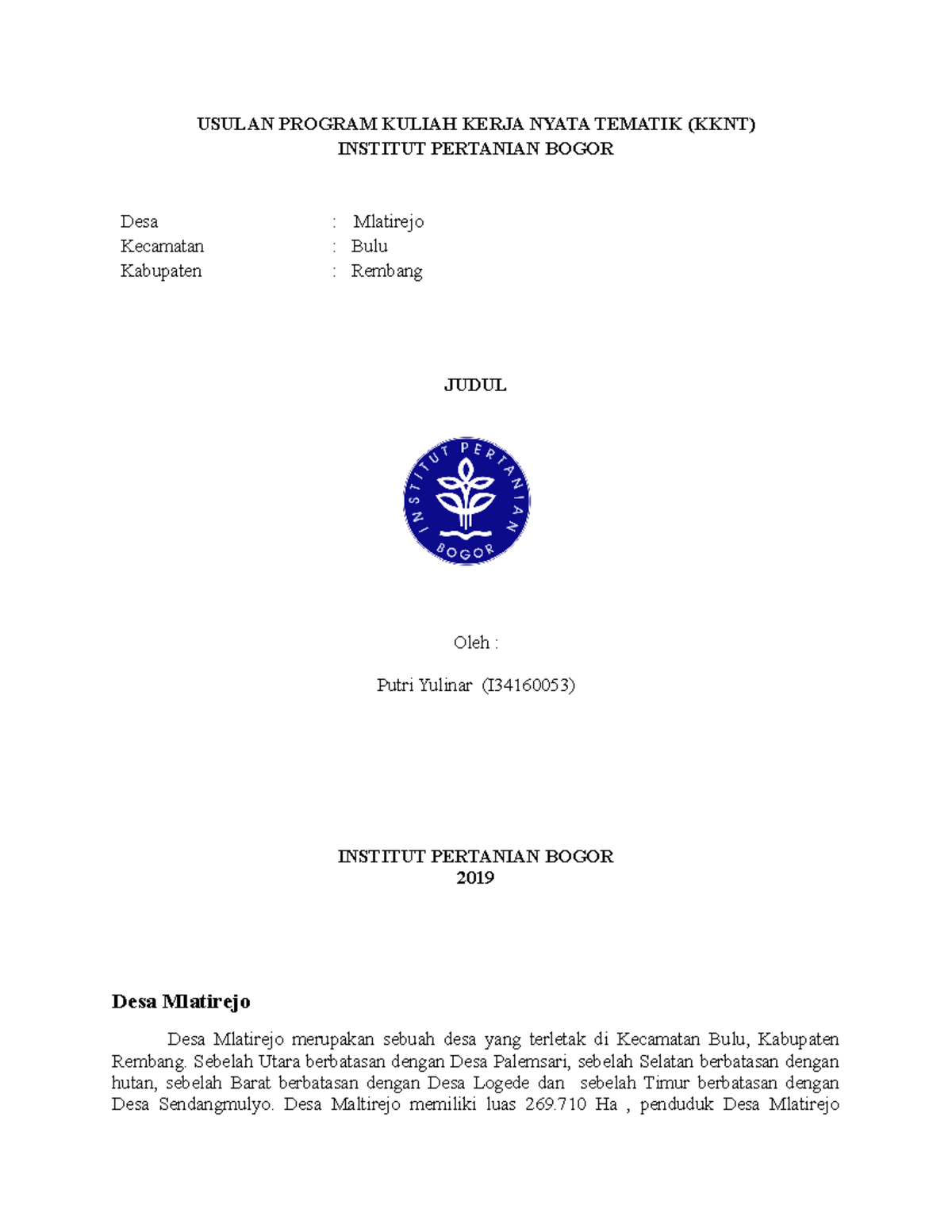 Usulan Program Kuliah Kerja Nyata Tematik - USULAN PROGRAM KULIAH KERJA ...