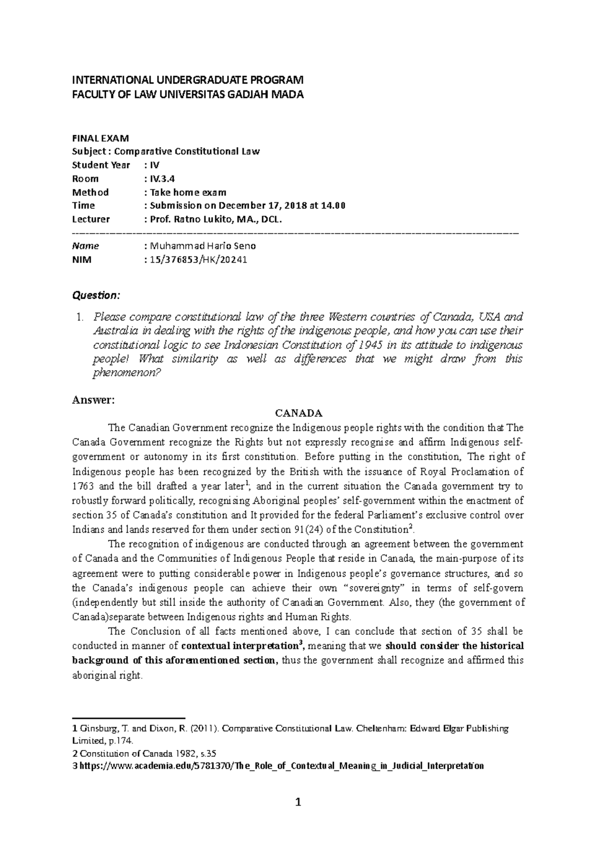 Comparative Constitutional Law Take Home Exam - With Answer ...