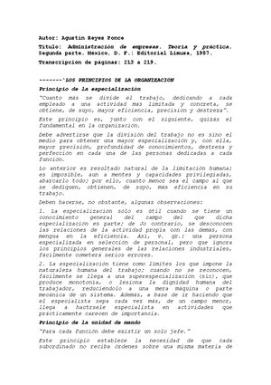 Reyes Ponce Principios Organizacion - Autor: Agustín Reyes Ponce Título:  Administración de empresas. - Studocu