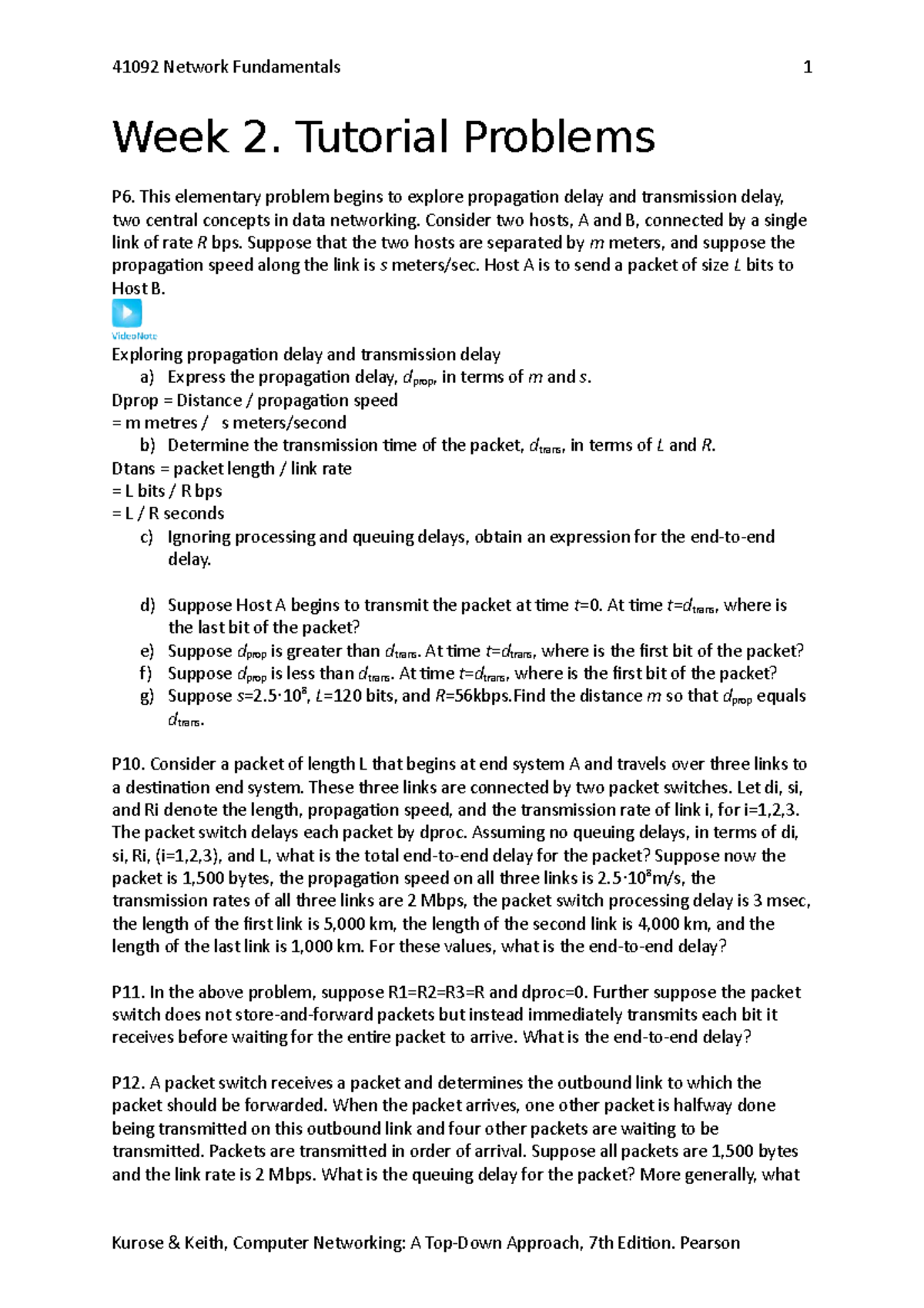 Week2-Tutorial Problem - 41092 Network Fundamentals Week 2. Tutorial ...