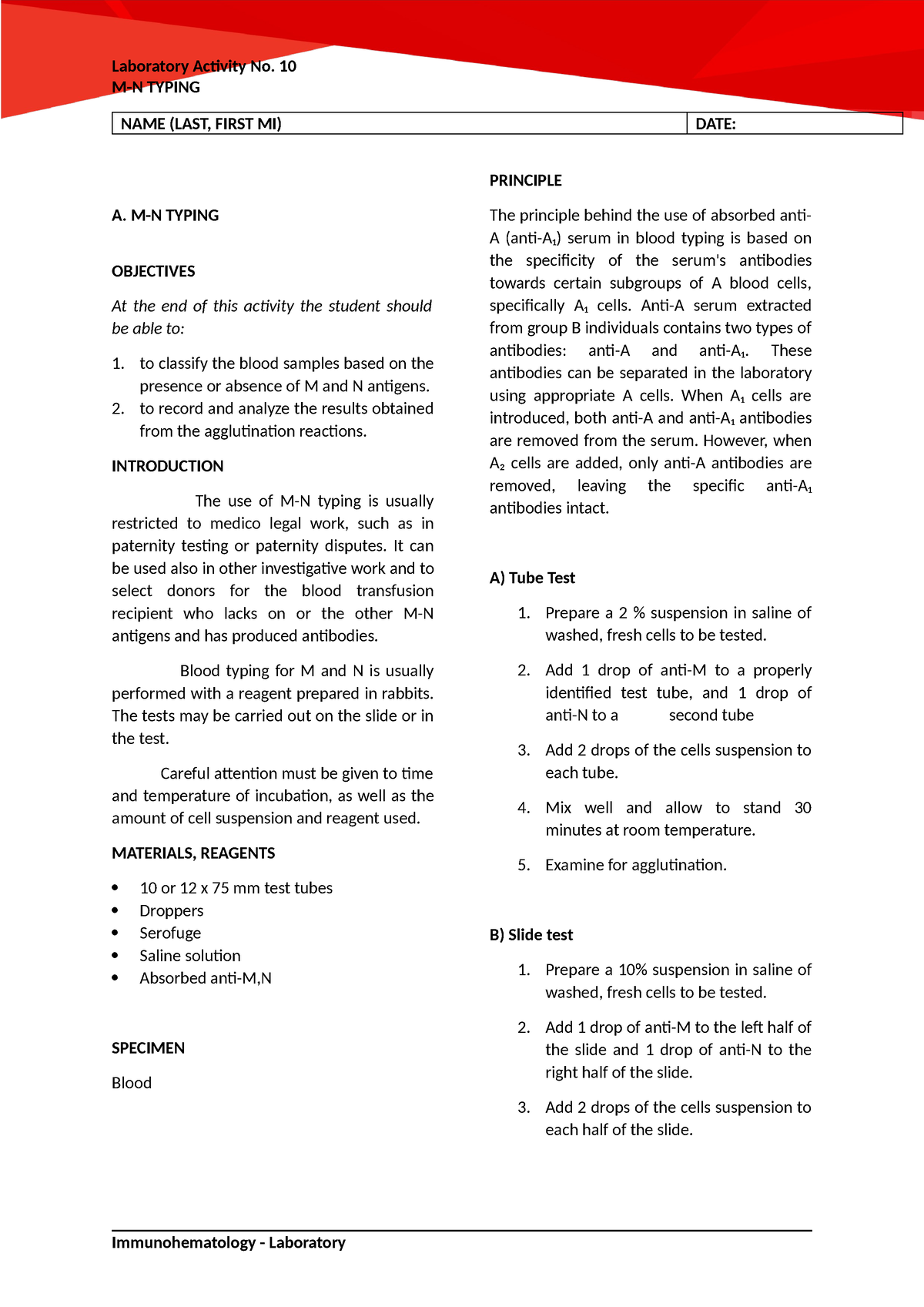 Laboratory Activity 7BB - Laboratory Activity No. 10 M-N TYPING NAME ...