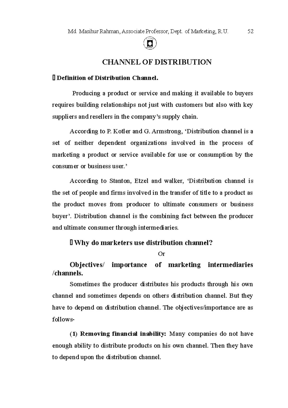 Channe of distribution CHANNEL OF DISTRIBUTION Definition of