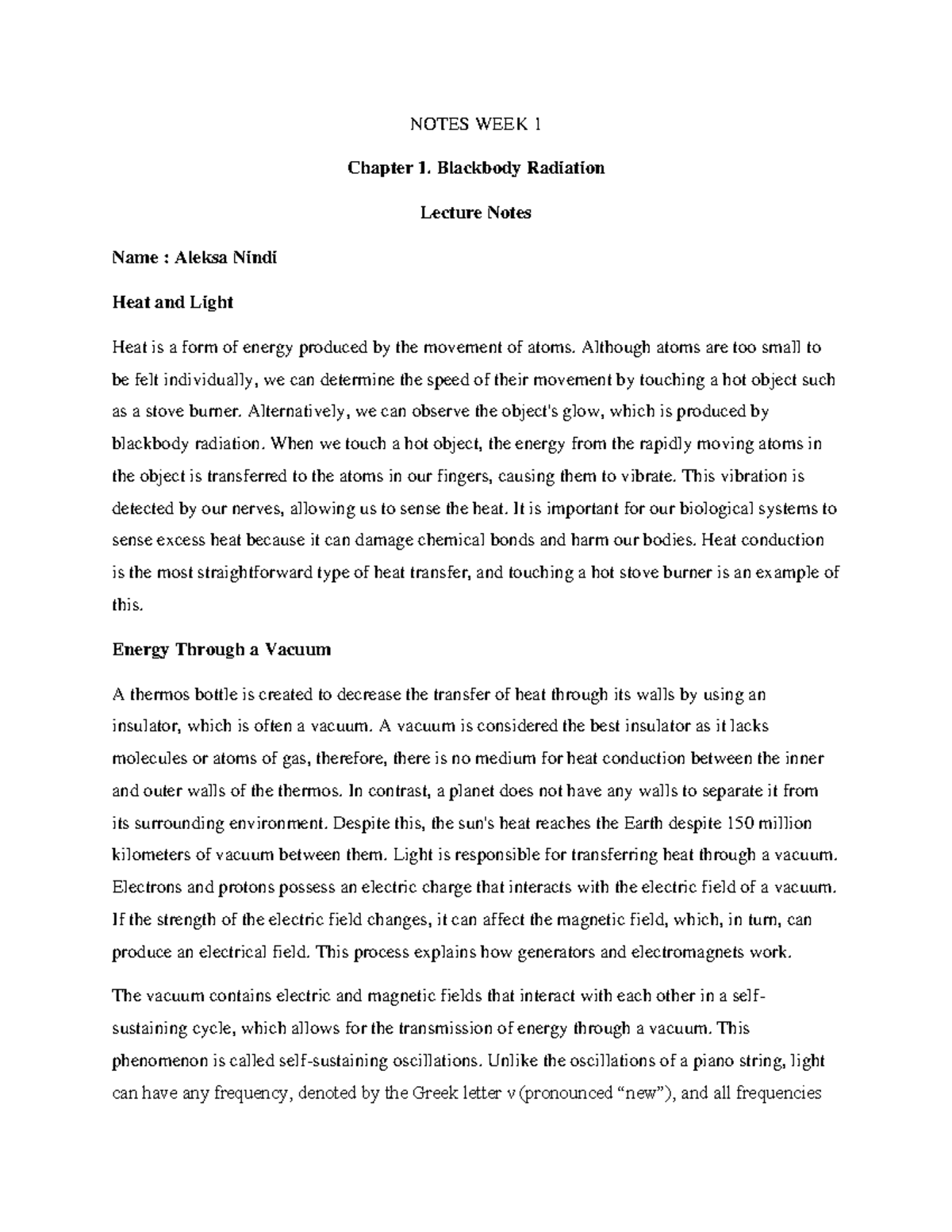 Lecture Notes WEEK 1 Blackbody Radiation - NOTES WEEK 1 Chapter 1 ...