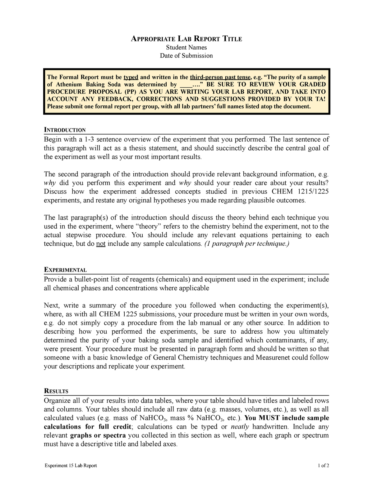 15 Formal Report Template APPROPRIATELABREPORTTITLE Student Names Date Of Submission The