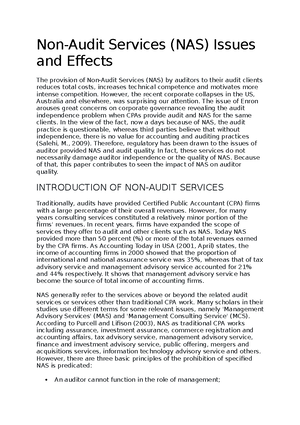Non Audit Services Nas Issues And Effects The Studocu