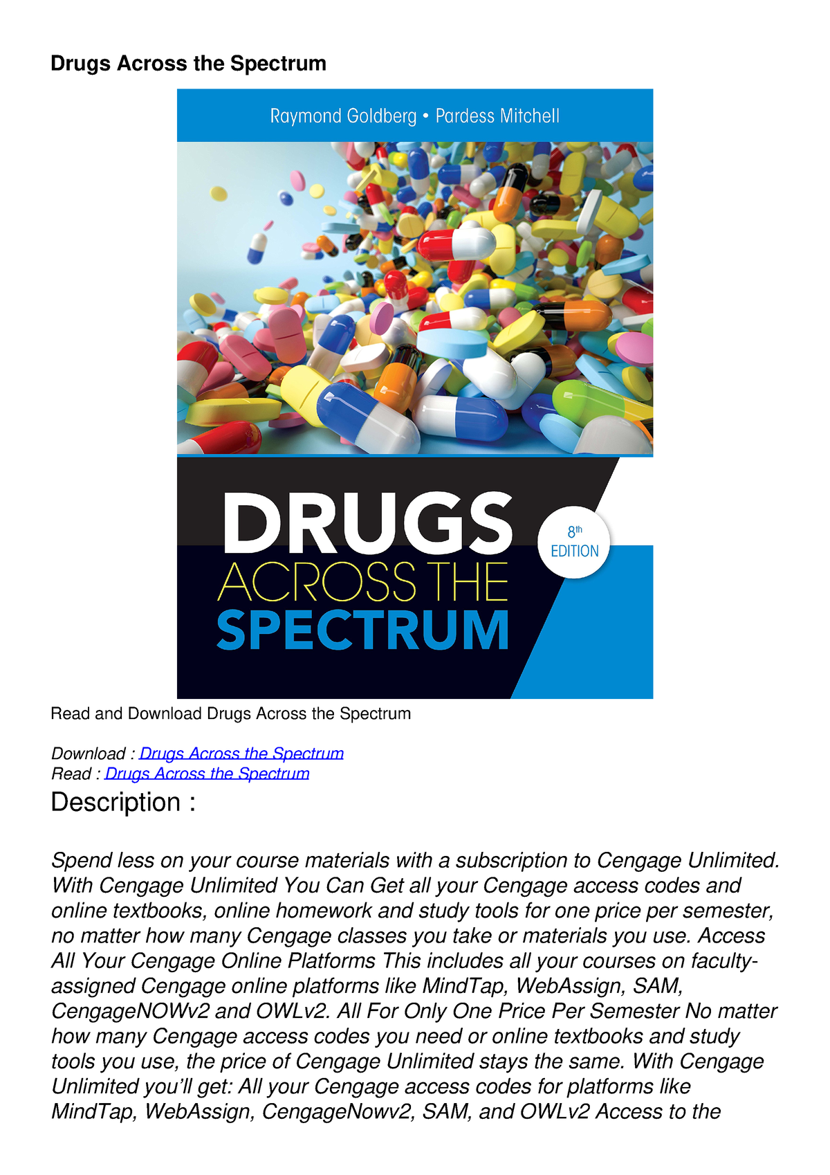 Read ebook [PDF] Drugs Across the Spectrum - Drugs Across the Spectrum ...