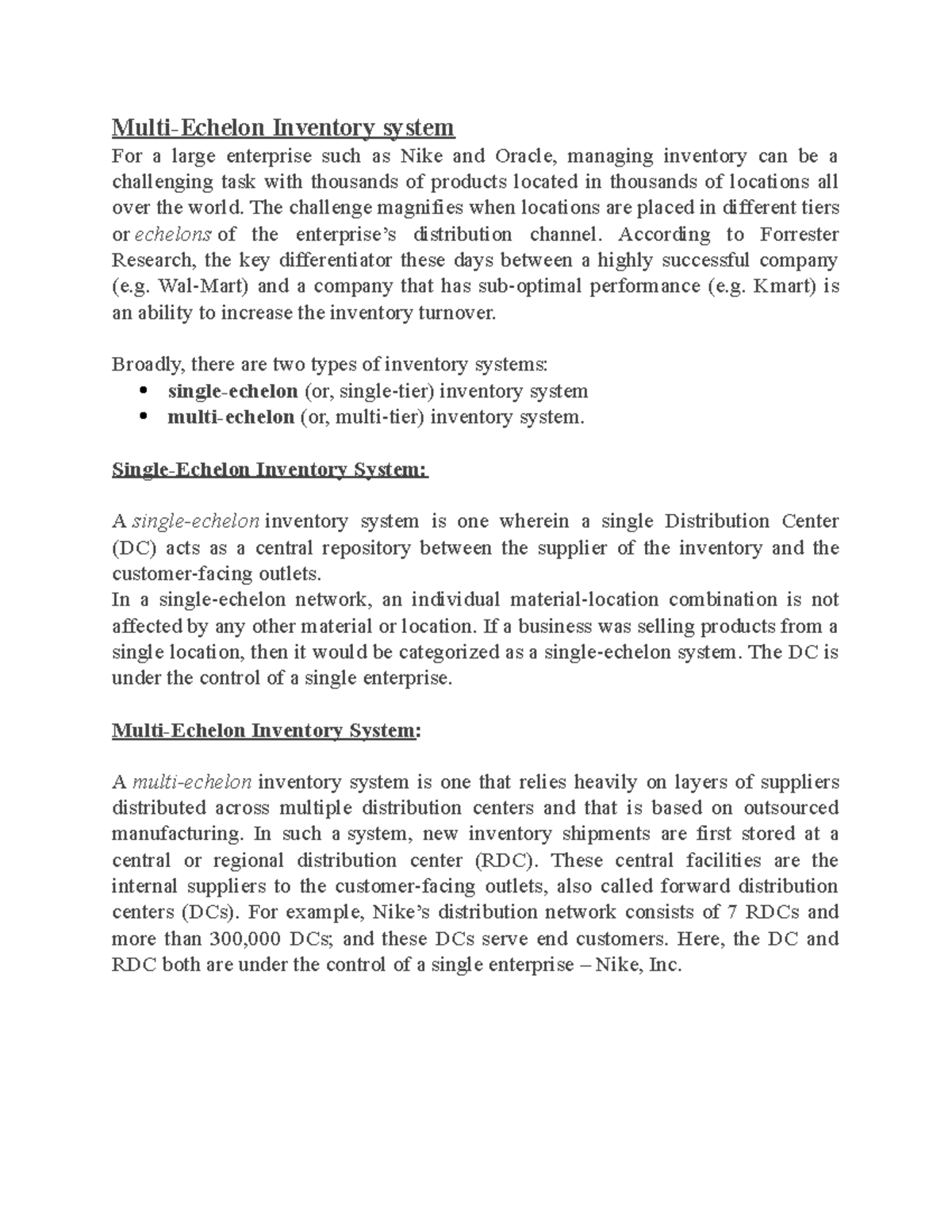 Multi level echelon - Distribution method in Supply chain management ...