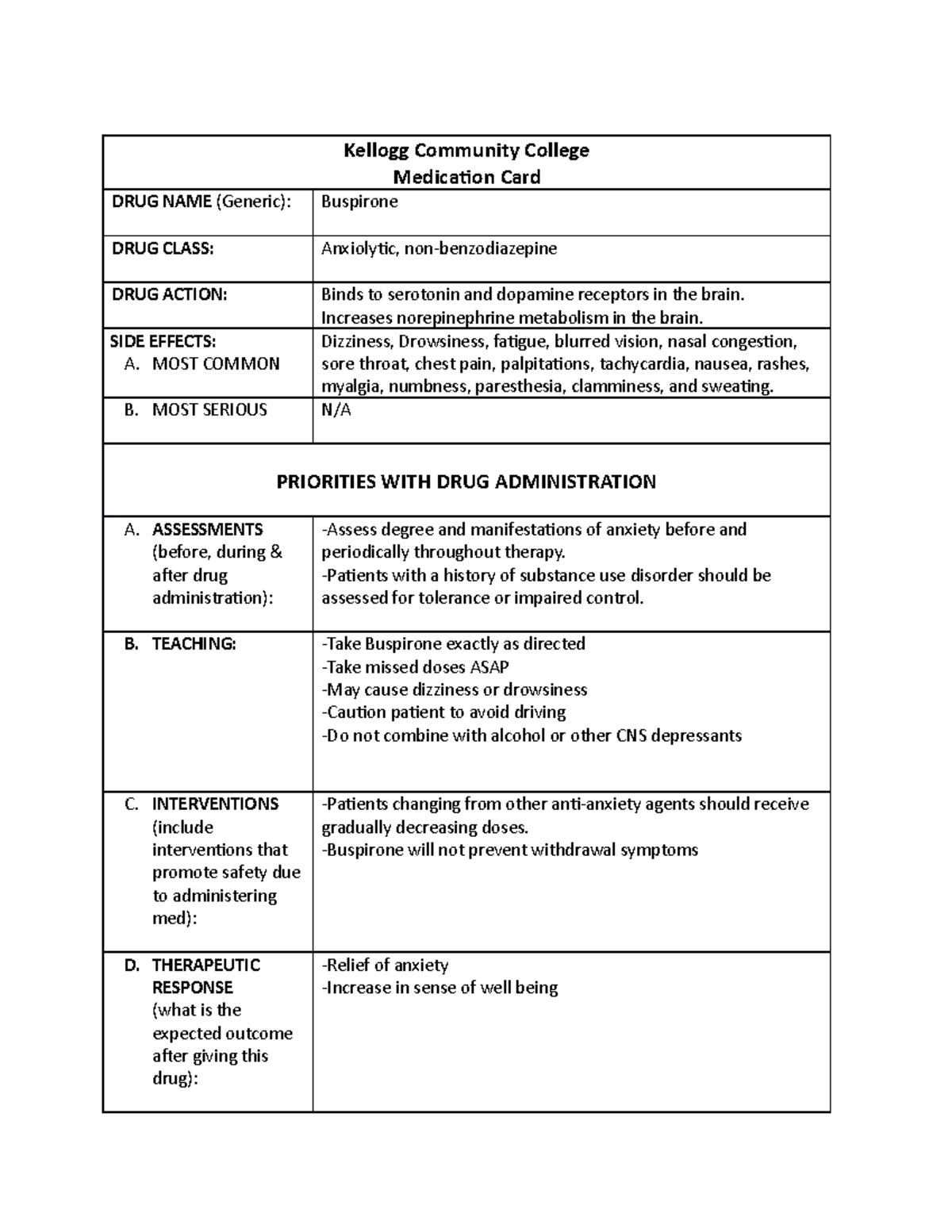 MED CARD Template - Med Card - Kellogg Community College Medication ...