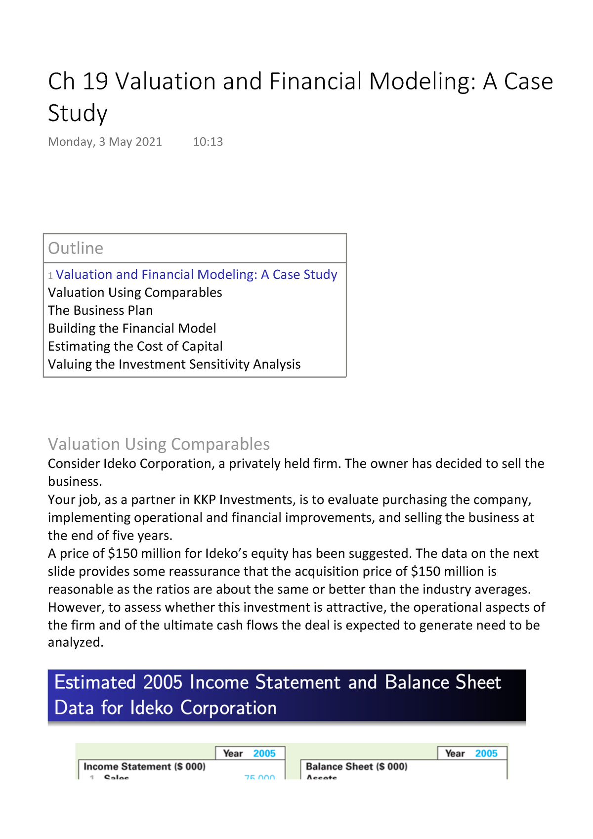 case study valuation