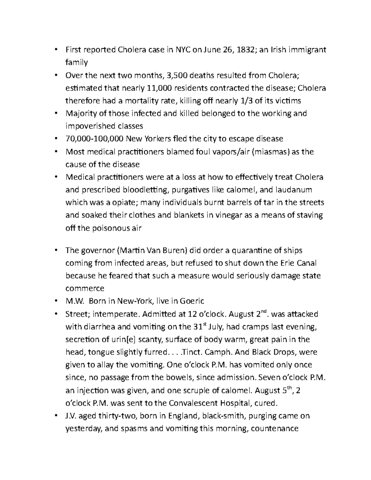 Infectious Disease Cholera Unit 3 Lecture Notes p1 First reported