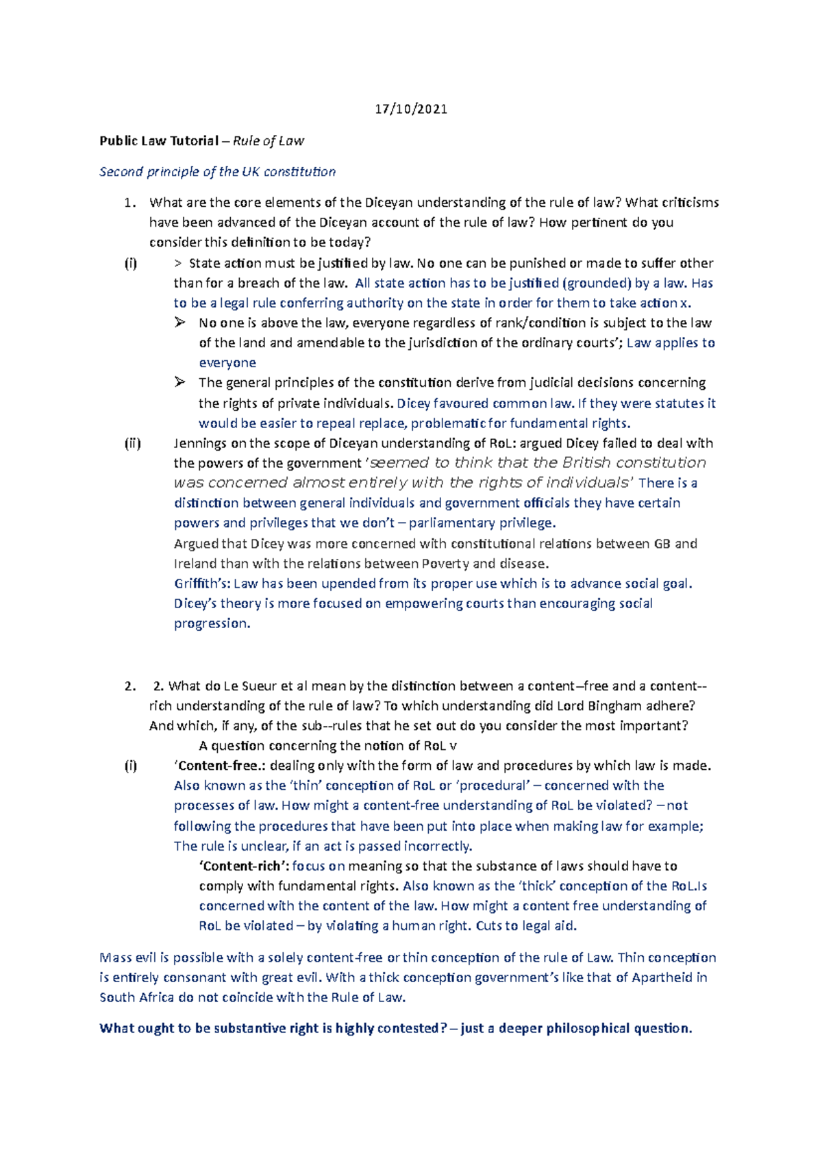 Public Law Tutorial Rule Of Law - 17/10/ Public Law Tutorial – Rule Of ...