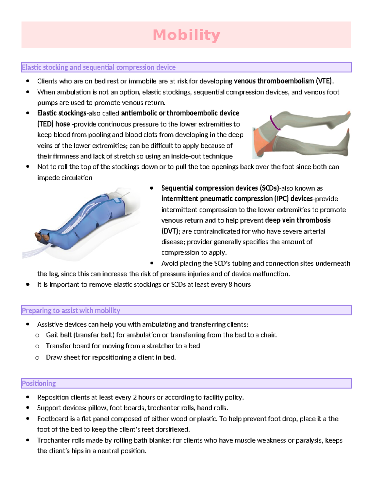 Mobility ATI for intro biol Mobility Elastic stocking and sequential compression device