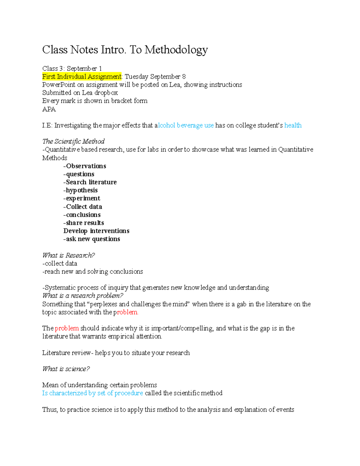 Class Notes Methodology 2020 - Class Notes Intro. To Methodology Class ...