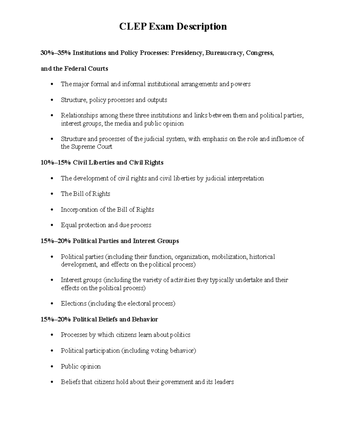 CLEP Exam Description - vlsernve - CLEP Exam Description 30%–35% ...