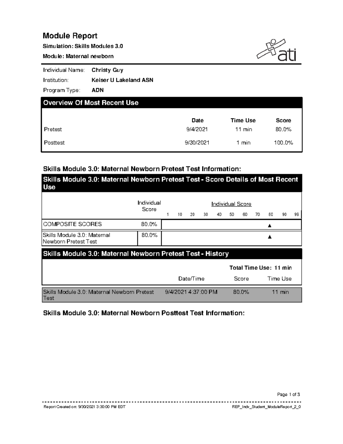 Maternityatimaternalnewbornposttest Module Report Simulation Skills