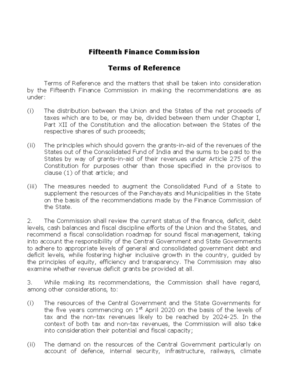 Termsof Reference XVFC - Fifteenth Finance Commission Terms of ...