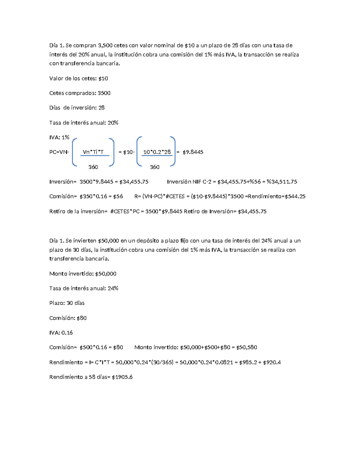 Ejercicios Contabilidad Financiera - Día 1. Se Compran 3,500 Cetes Con ...