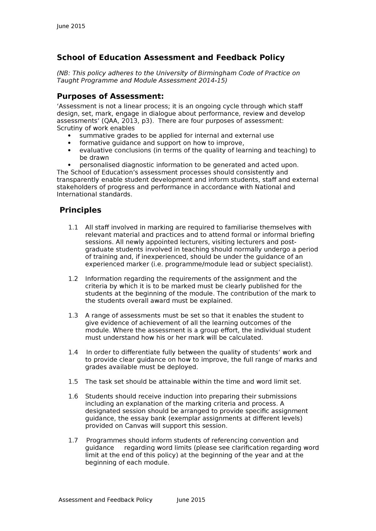 student assessment (coursework) policy