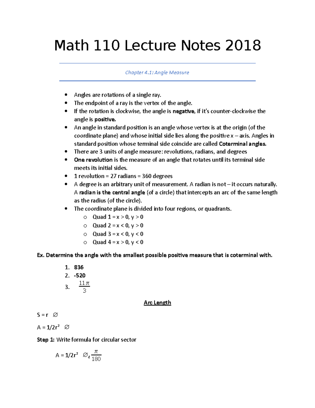Math 110 Lecture Notes 2018 - Math 110 Lecture Notes 2018 Chapter 4 ...