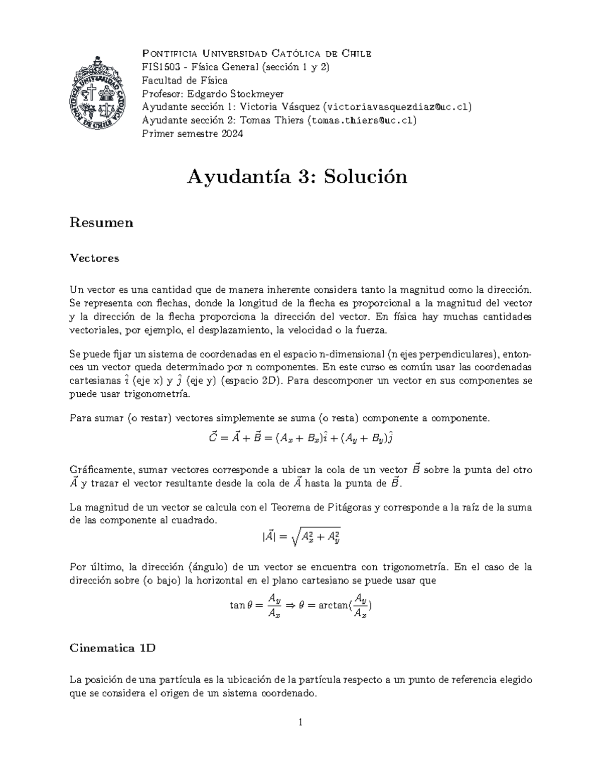 Ayudantía 3 FIS1503 Solución - Pontificia Universidad Cat ́olica De ...