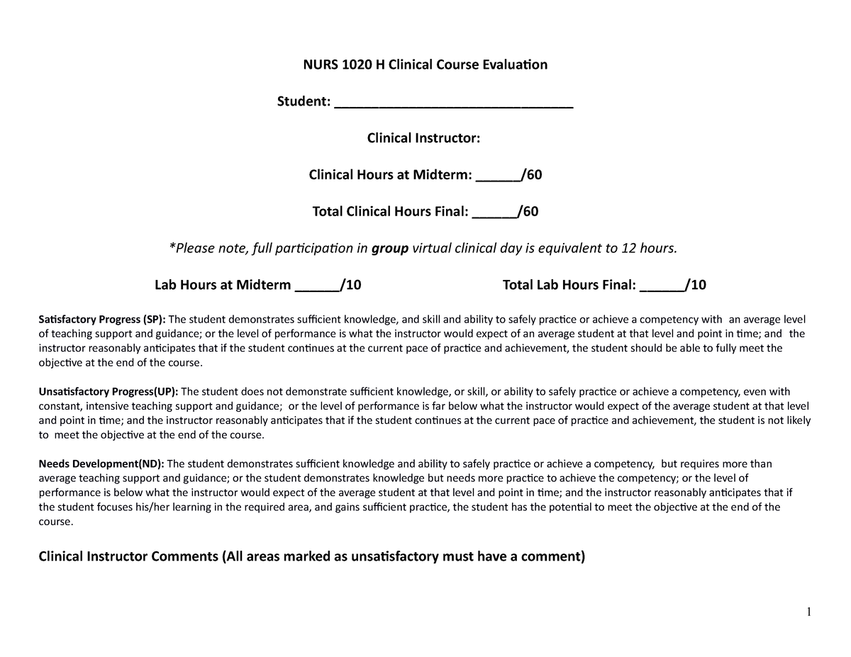 1020 Clinical Evaluation 2022 NURS 1020 H Clinical Course Evaluation   Thumb 1200 927 