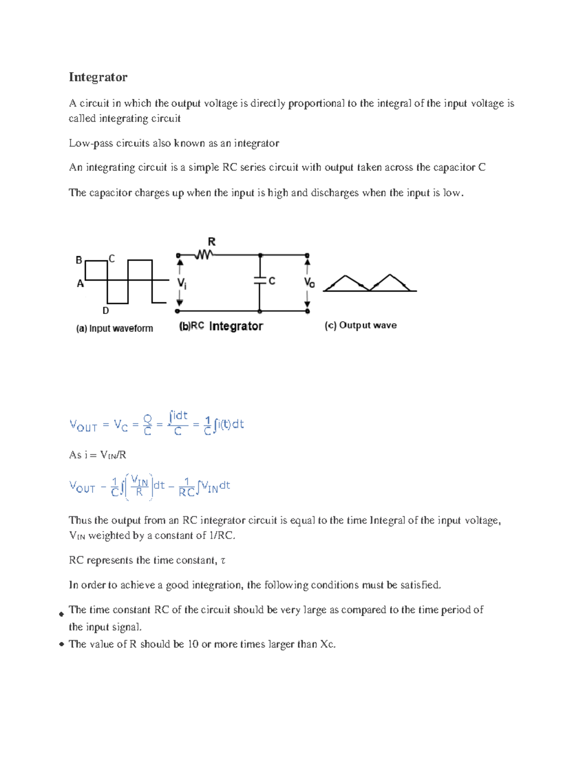 Integrator&differentiator - Integrator A circuit in which the output ...