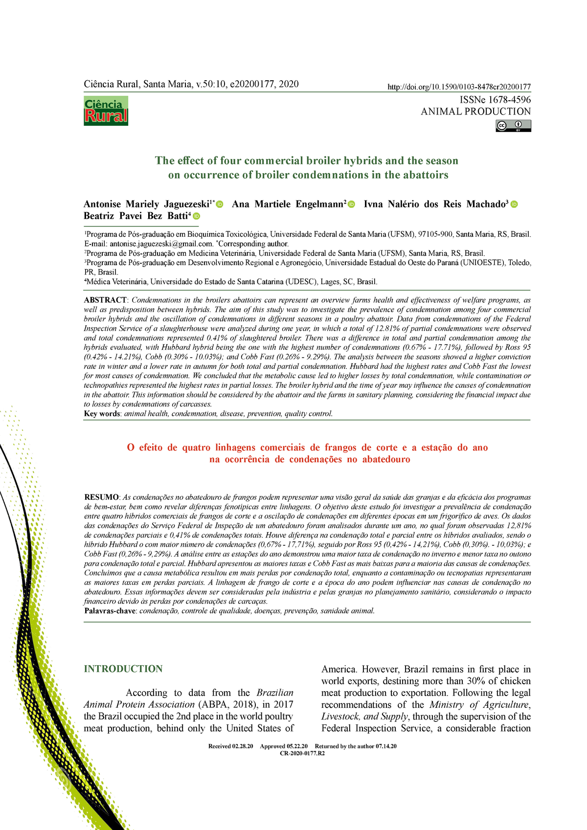 Historico Da Avicultura - The Effect Of Four Commercial Broiler Hybrids 