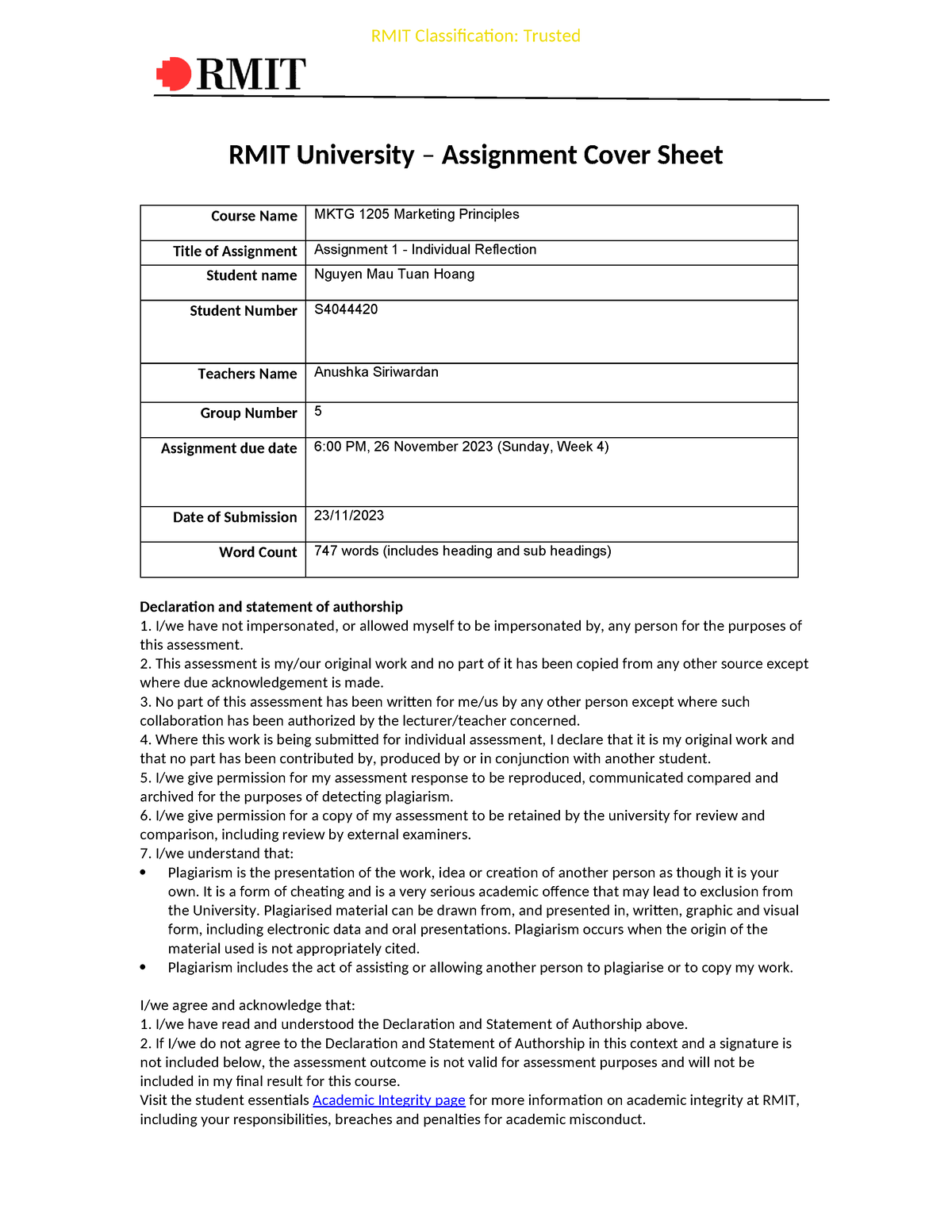 rmit assignment format