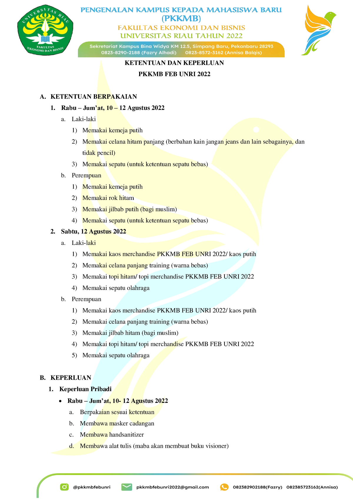 Ketentuan DAN Keperluan Pkkmb FEB UNRI 2022 - KETENTUAN DAN KEPERLUAN ...