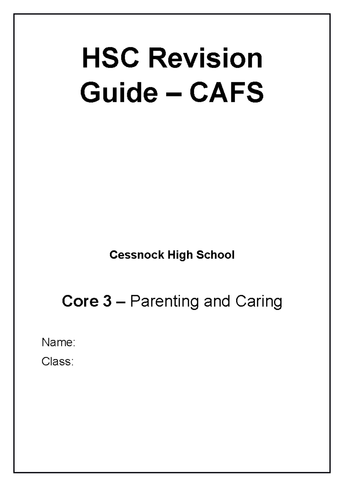 CAFS HSC Revision Booklet - Parenting and Caring practice exam style ...