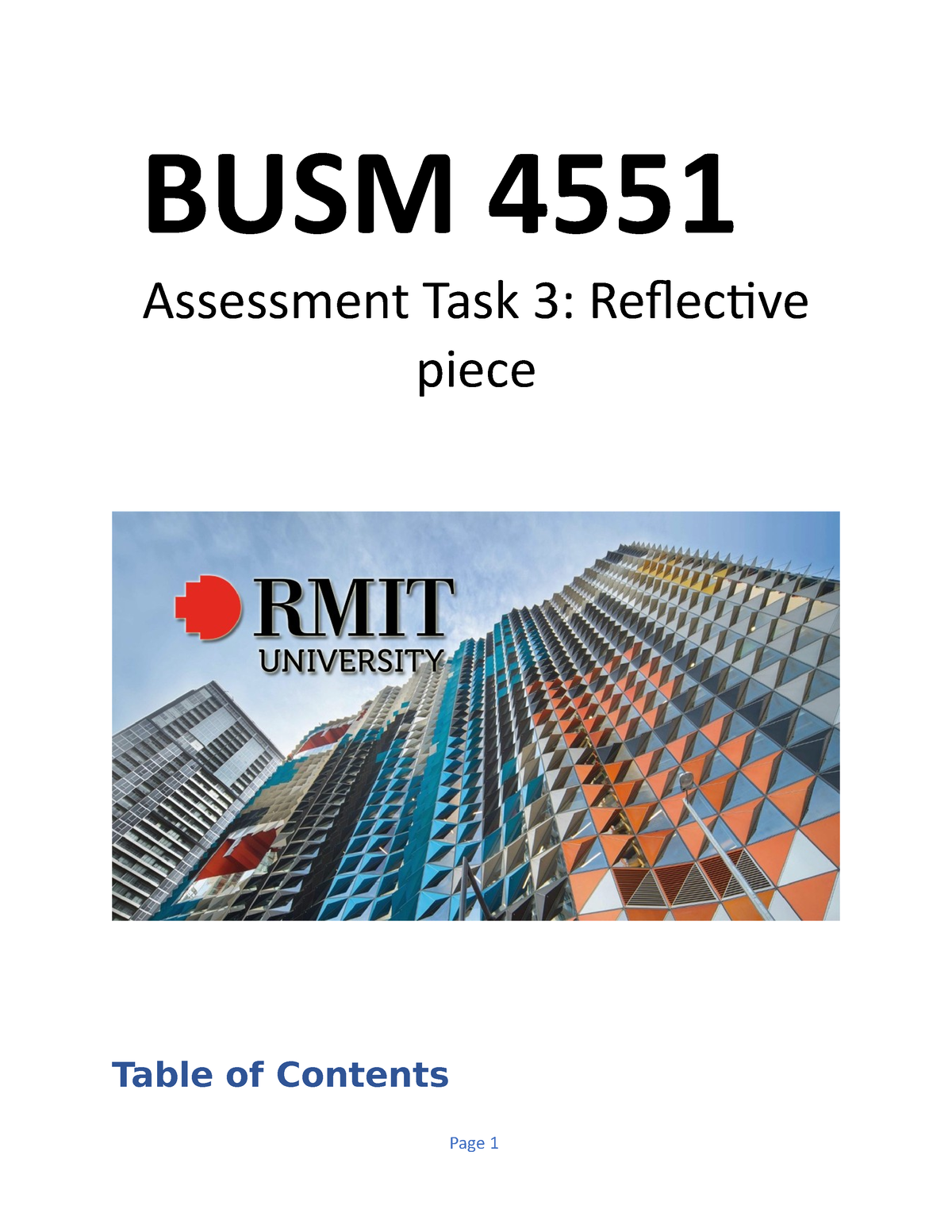 BUSM4551 (Assignment3 Reflective piece) BUSM 4551 Assessment Task 3