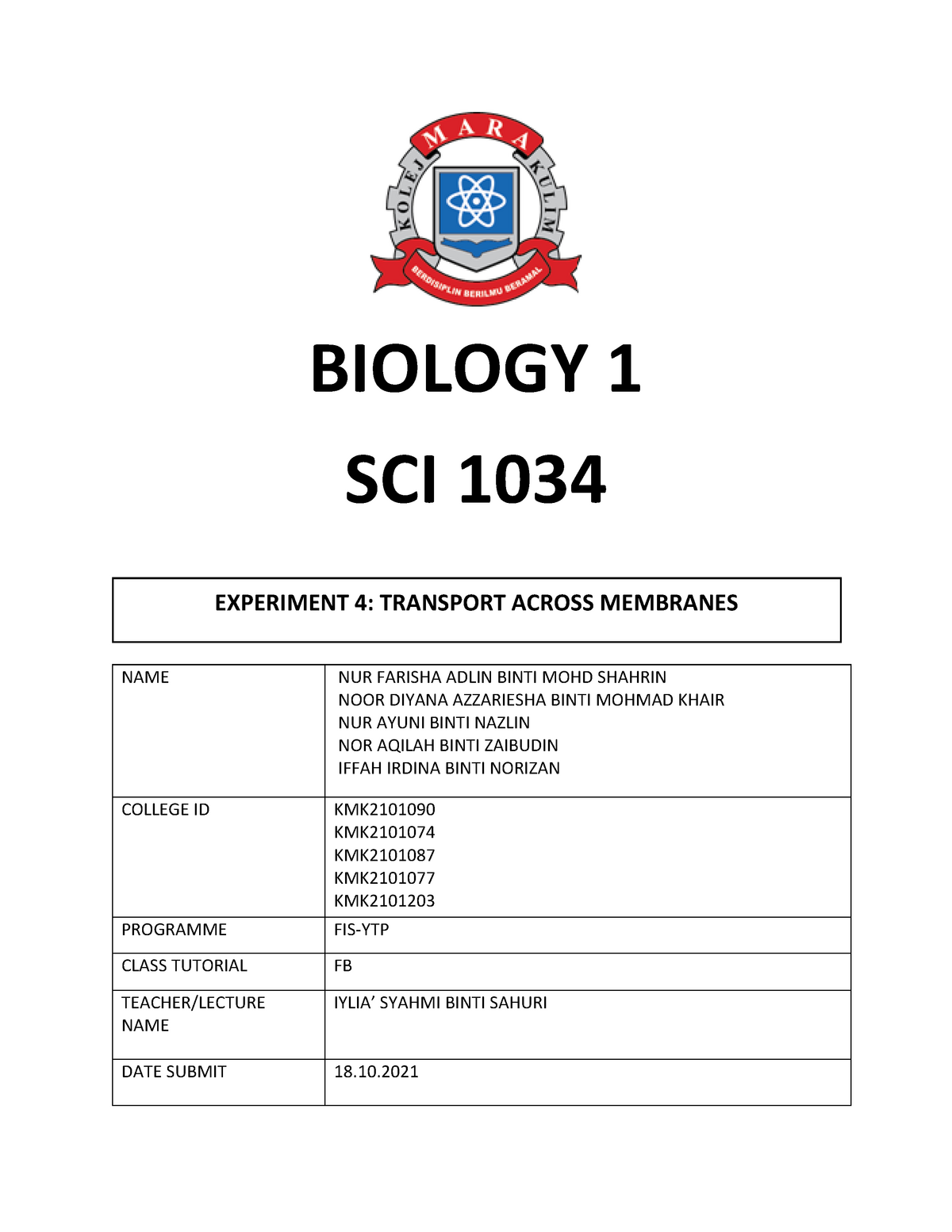 biology form 4 experiment report chapter 9