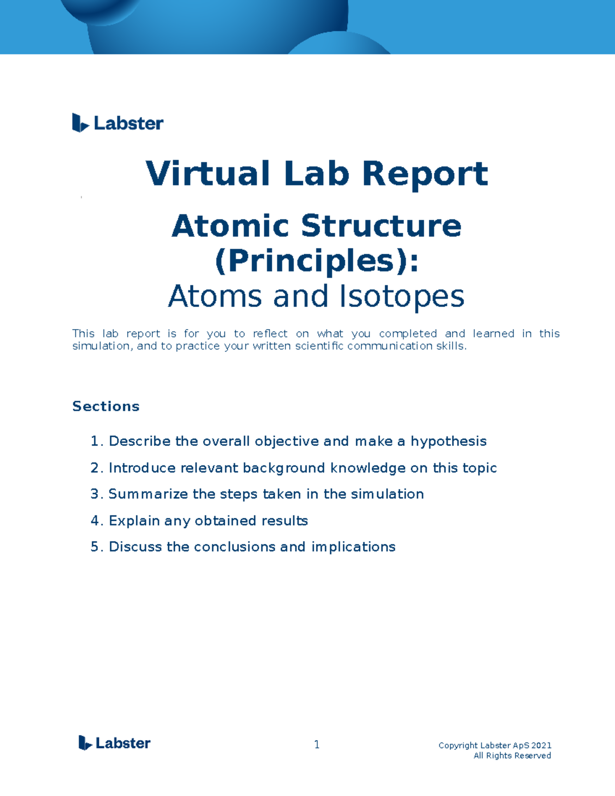 Atomic Structure (Principles) Virtual Lab Report Atomic Structure