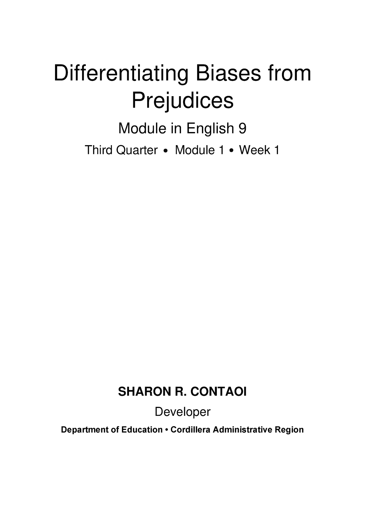 English 9 Q3 W1 M1 Differentiating Bias From Prejudice Contaoi Baguio ...