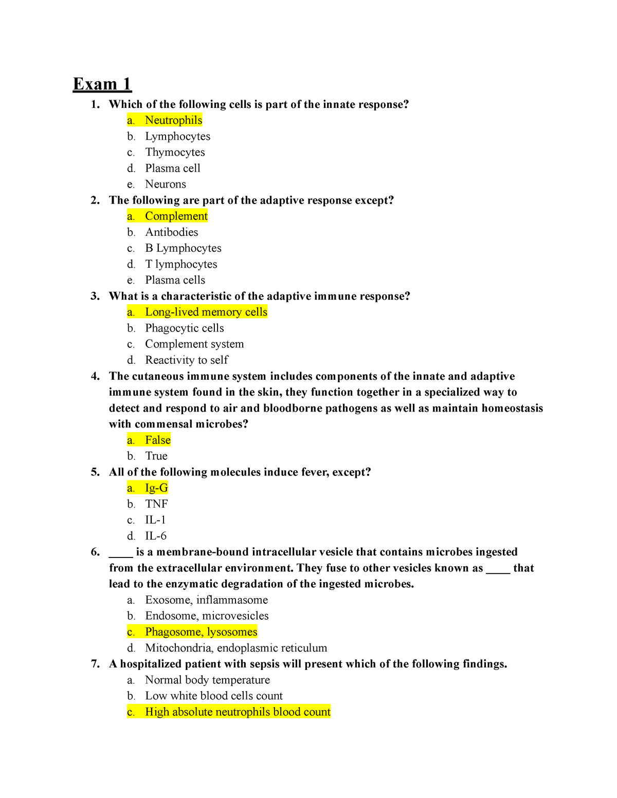 Immunology Biotechnology Review Questions - Exam 1 1. Which of the ...