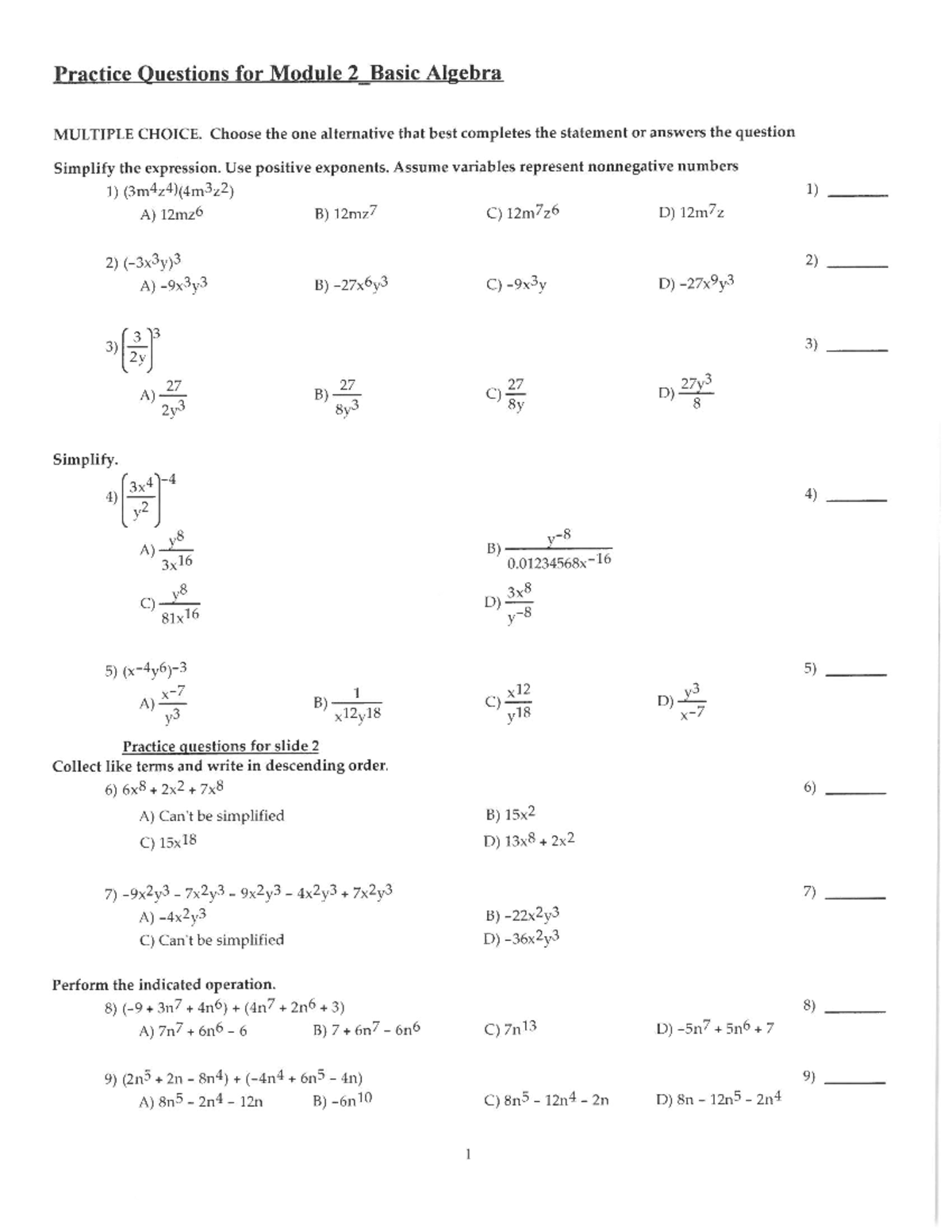 Practice questions for Algebra Basics - MAT8001C - Studocu