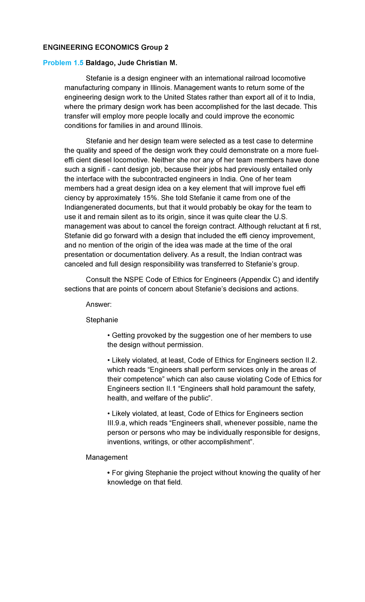 Sample practice Exam Winter 2020 Questions And Answers ENGINEERING ECONOMICS Group 2 Problem 