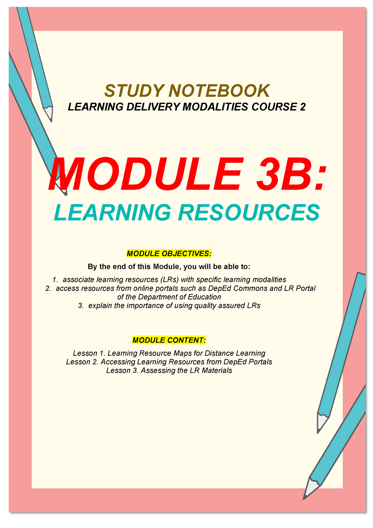 Learning Resource Maps For Distance Learning Deped English-Ldm2- Module 3B-Weekly Home Learning Plan - Study Notebook Learning  Delivery Modalities - Studocu