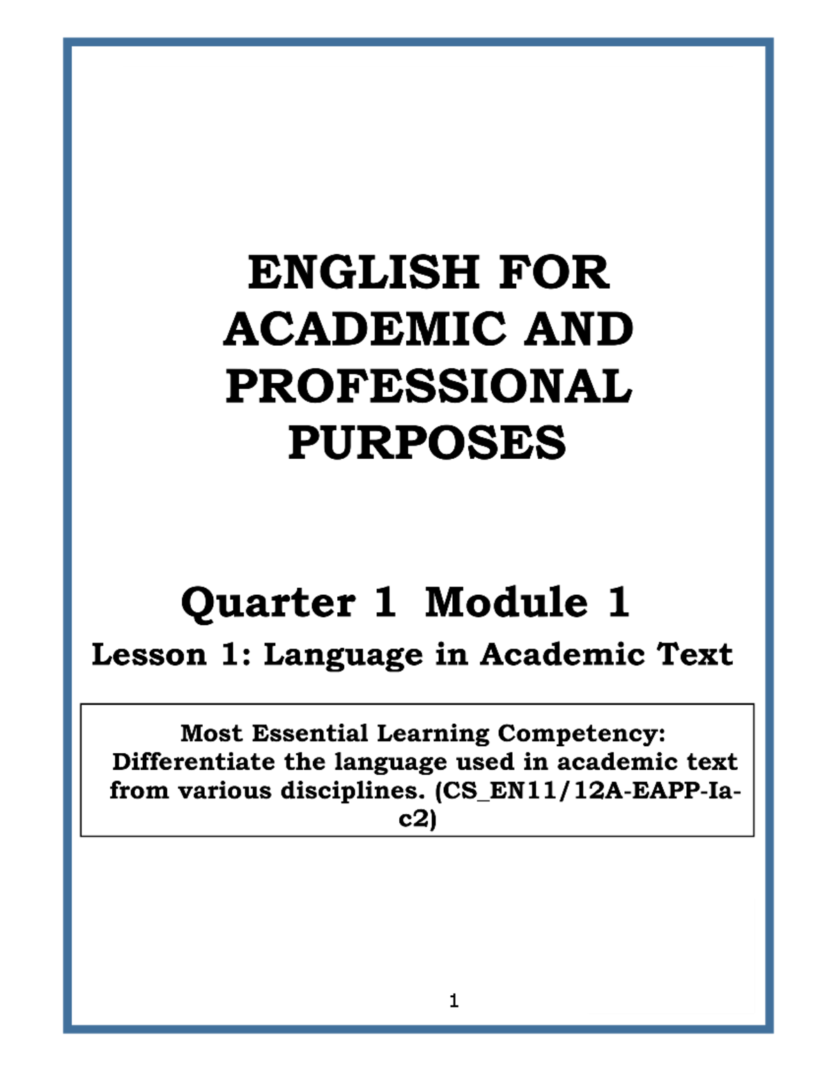 EAPP M1 - Lecture notes 11 - Lesson 1 Language in Academic Text ...