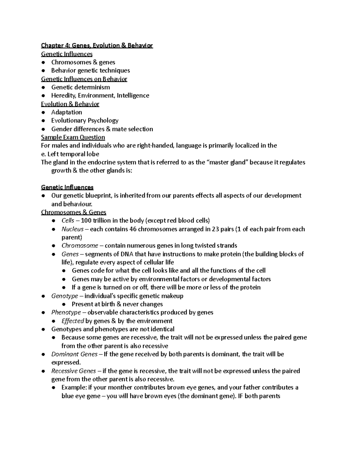 Psych 4 - week 4 - Chapter 4: Genes, Evolution & Behavior Genetic ...
