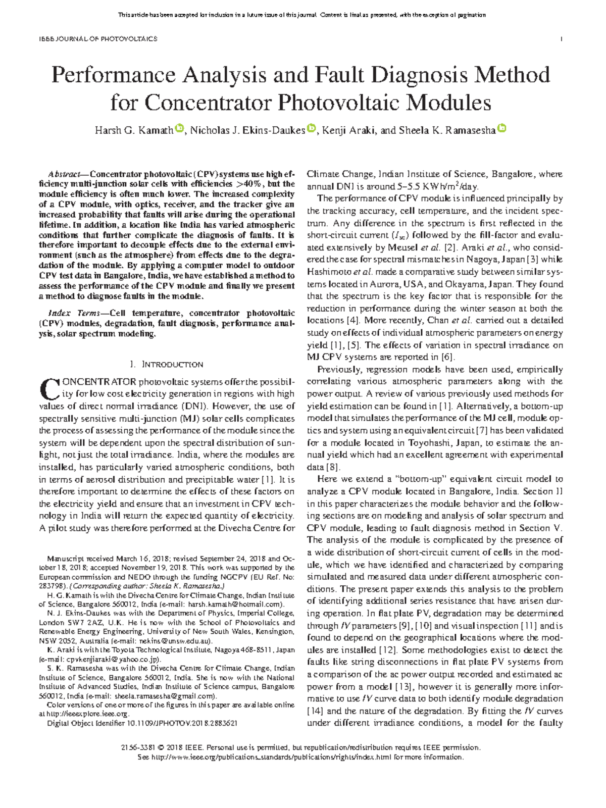 34d970c4547163 dc45fcae67a53d0af9 IEEE JOURNAL OF PHOTOVOLTAICS 1 Performance Analysis and