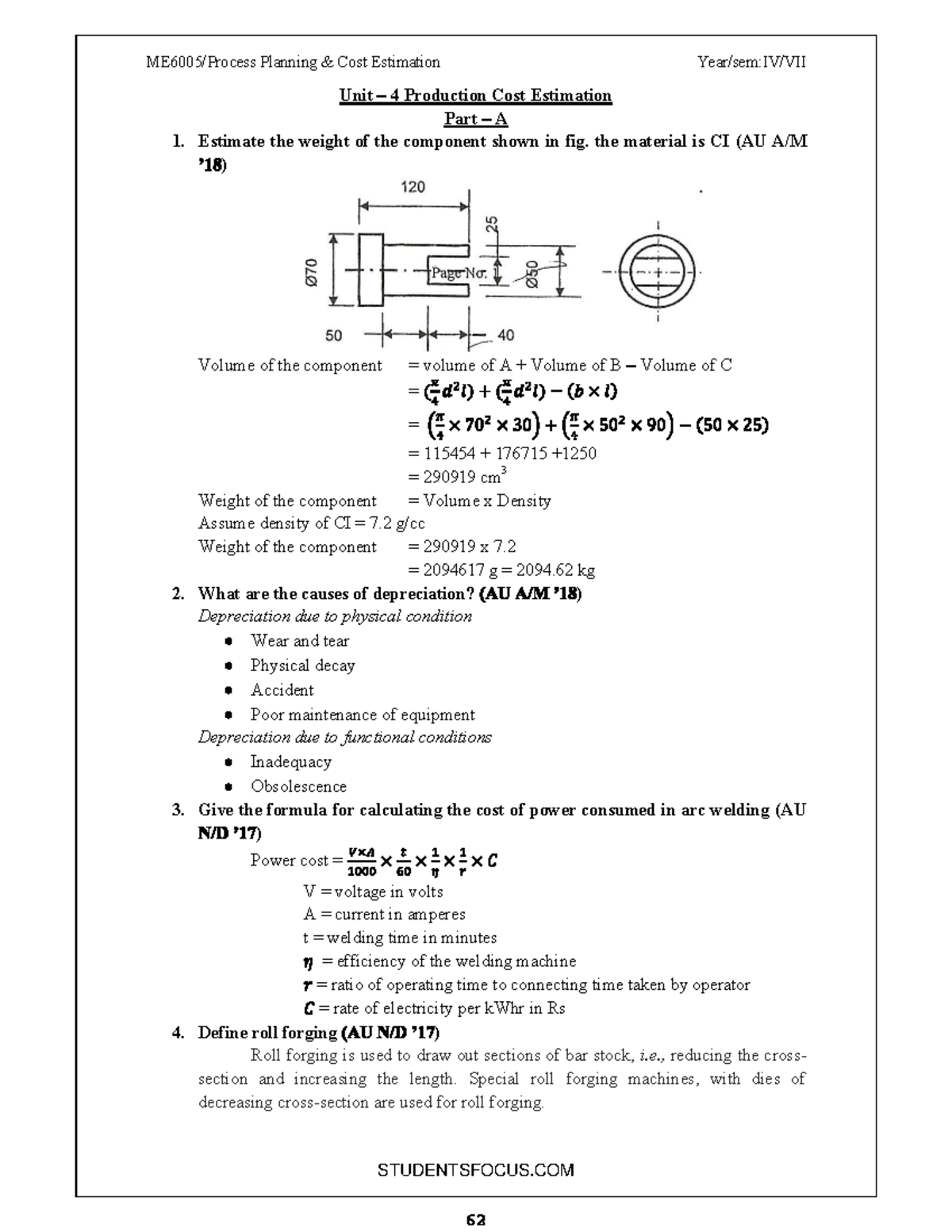 Unit iv-production cost estimation- 2 marks - Unit 4 Production Cost ...