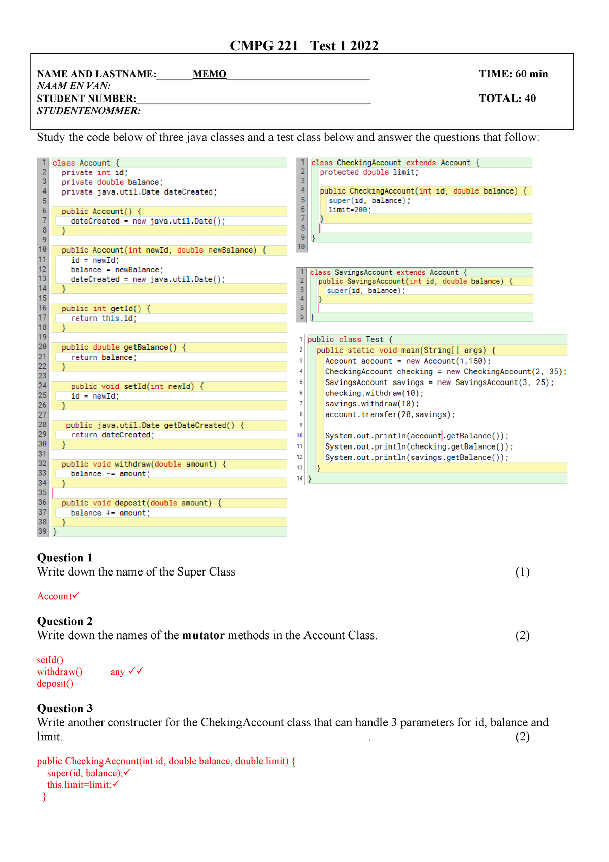 CMPG 221 Test 1 Memo - CMPG 221 Test 1 2022 NAME AND LASTNAME:MEMO ...