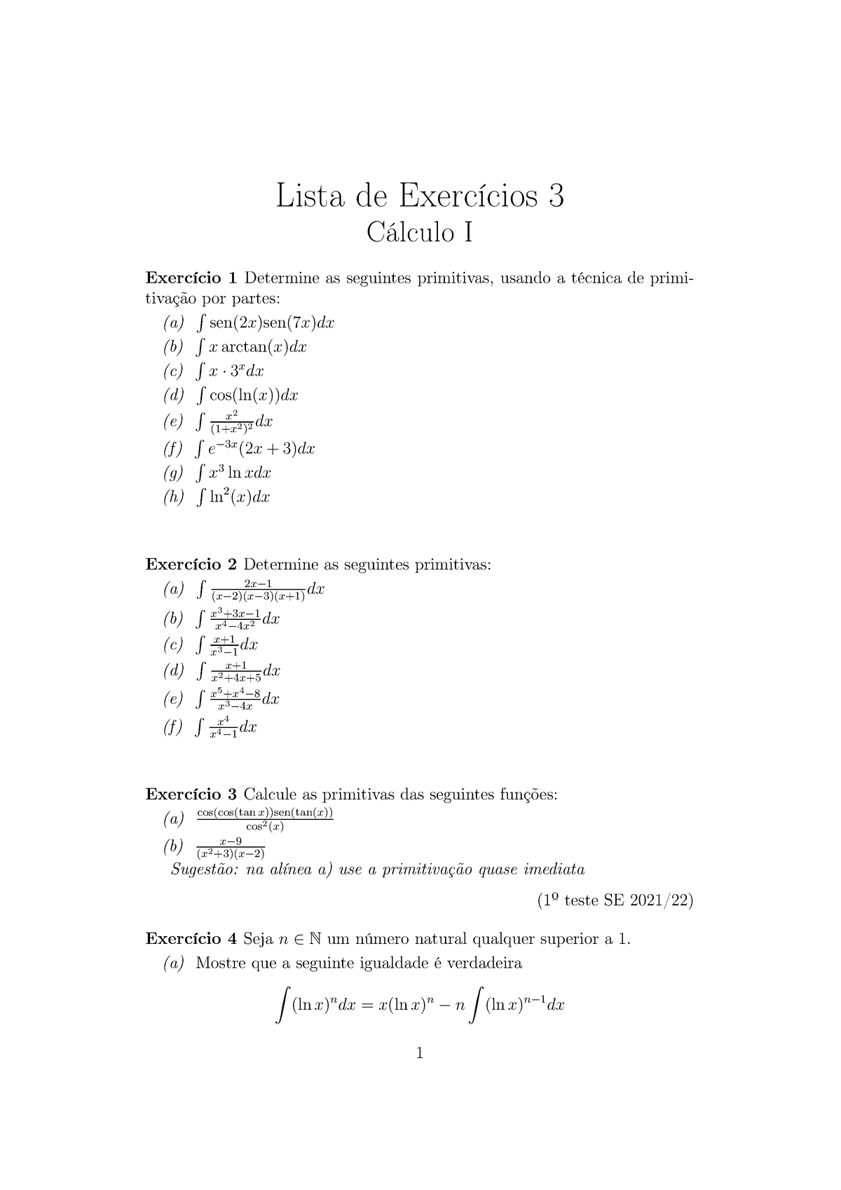 Lista De Exercícios 3 - Exercicios De Calculo - Lista De Exercícios 3 ...