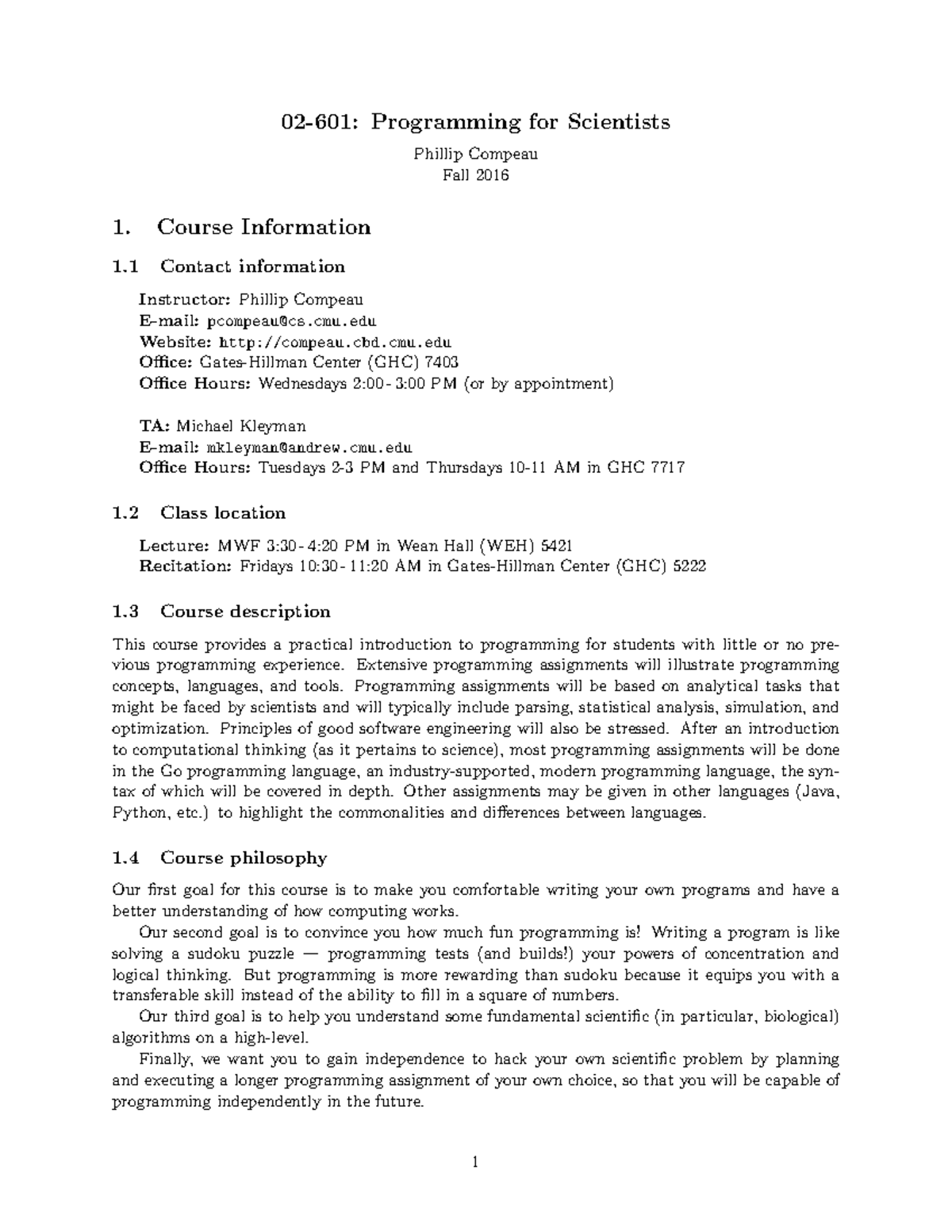 Syllabus 601 programming - 02-601: Programming for Scientists Phillip ...