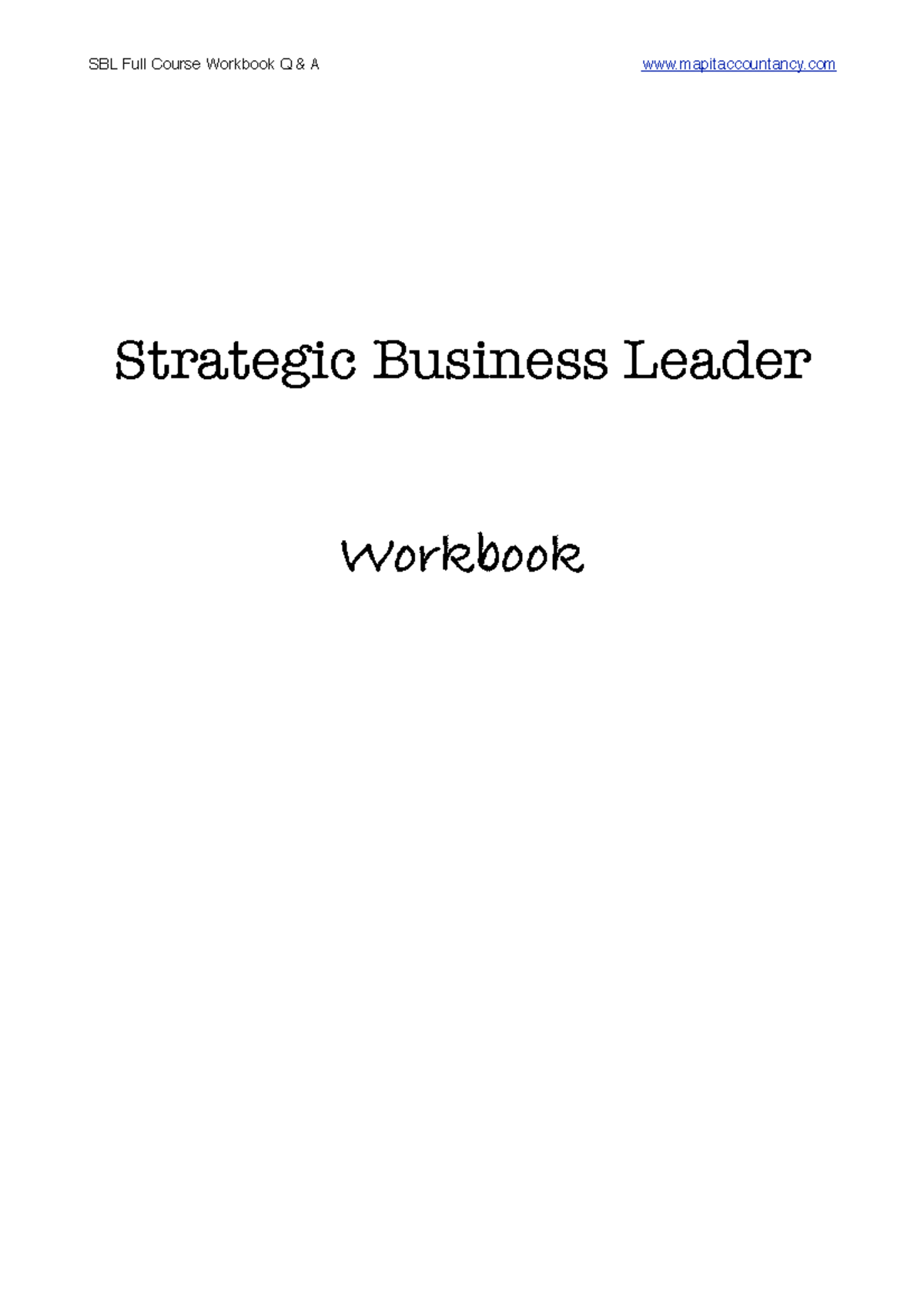 Strategic Business Management - Strategic Business Leader Workbook ...